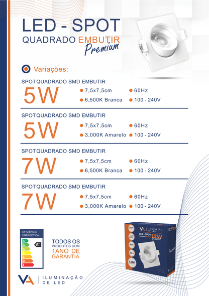 Spot Led Quadrado Embutir